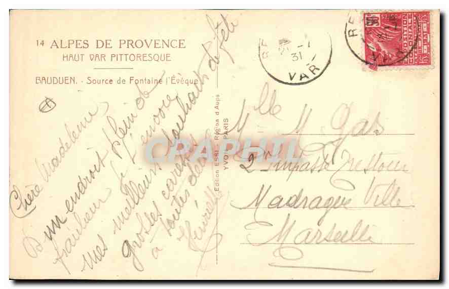 Bauduen — Source of Fontaine-l'Évêque — Edition Paris — Back