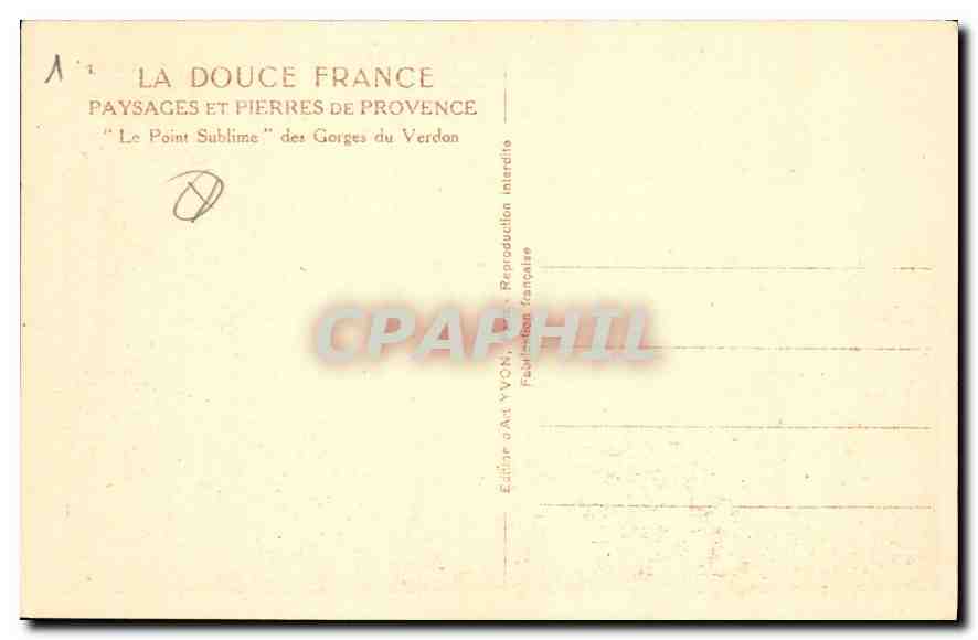 Le Point Sublime — Les Gorges du Verdon — Édition Art YVON — Back
