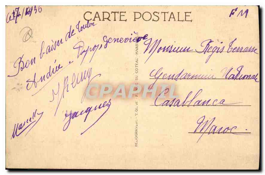 CPA Toulon Monument aux Morts  — Verso