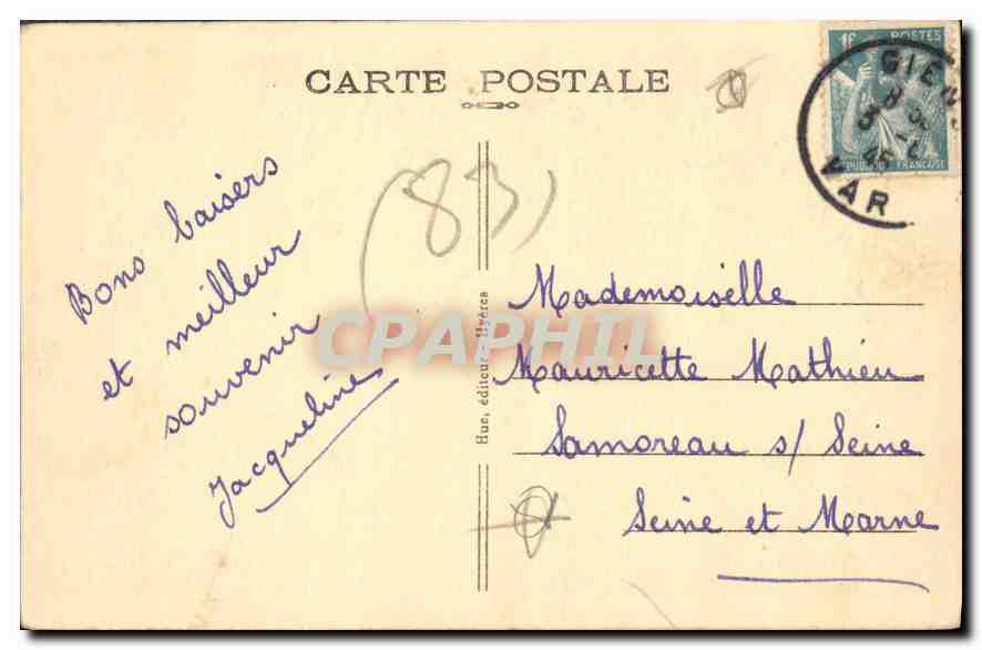 CPA Environs d'Hyeres Giens La Baie du Niel a travers les Pins  — Verso