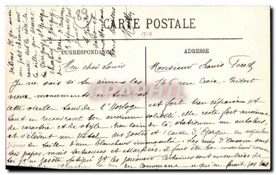 CPA Auxerre La Rue de l'Horloge  — Verso