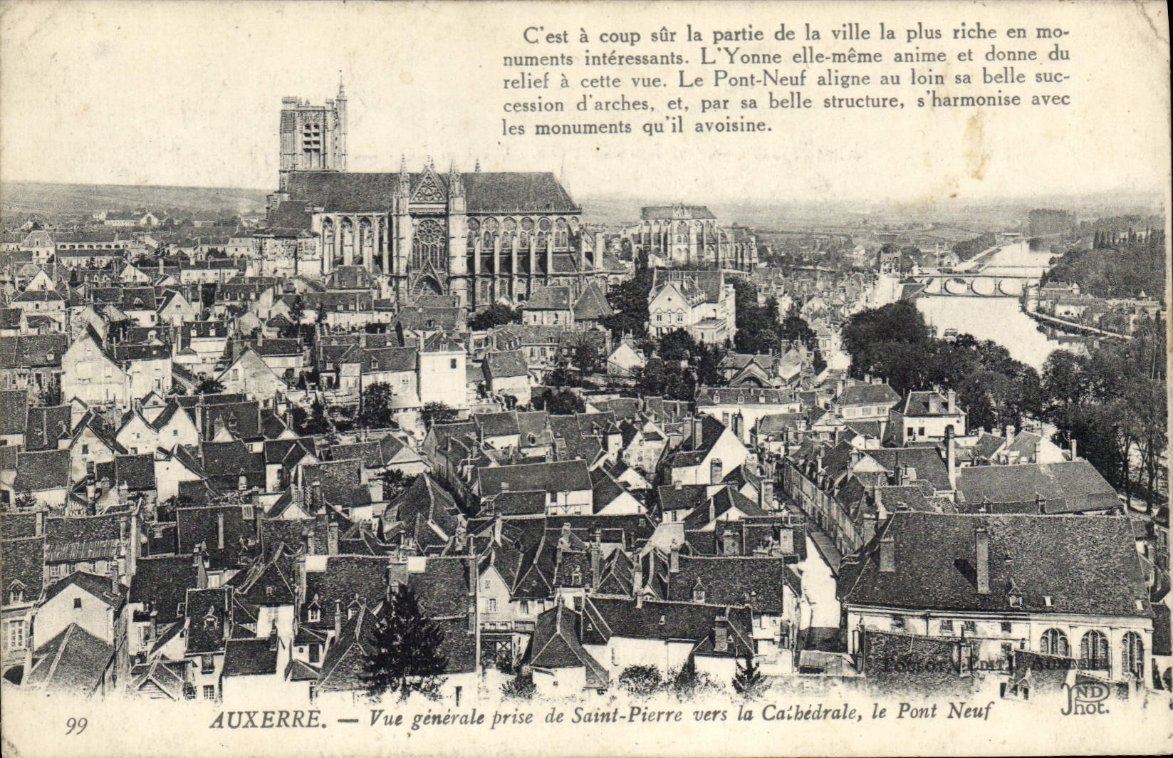 Auxerre — Allgemeiner Blick von Saint-Pierre zur Kathedrale, zum Pont-Neuf