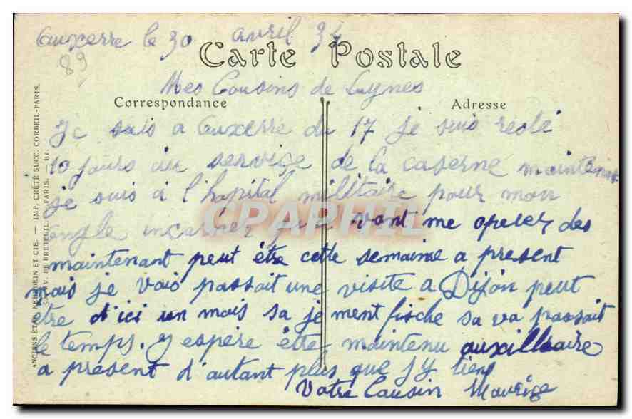 CPA Auxerre L'Hopital et l'Eglise Saint Germain  — Verso