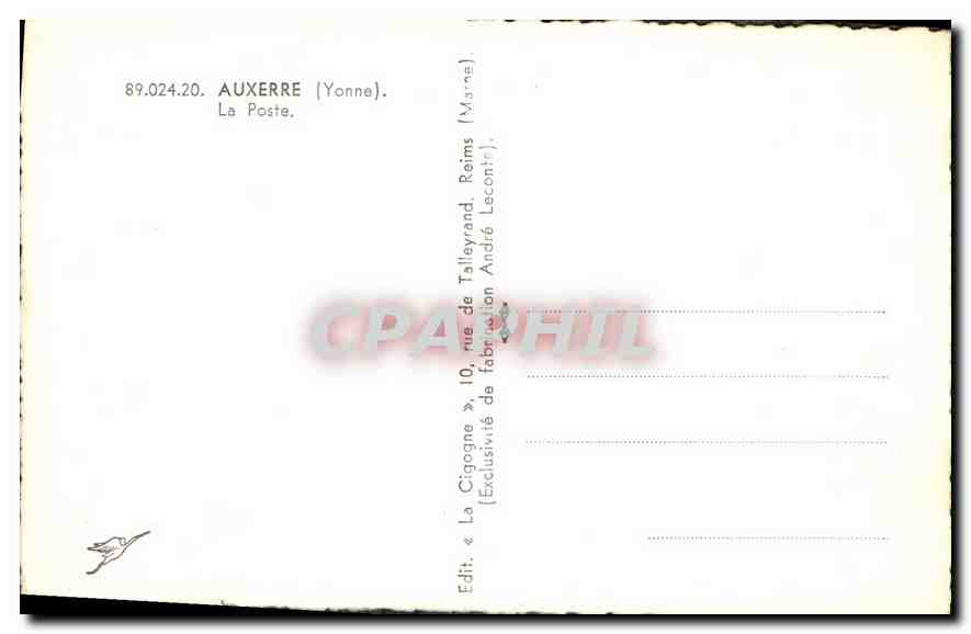 La Cigogne — Auxerre (Yonne) — Edit. « La Cigogne » — Verso