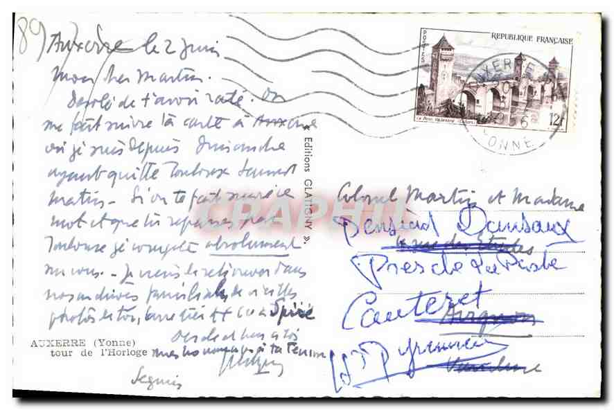 CPA Auxerre Yonne tour de l'Horloge  — Rückseite
