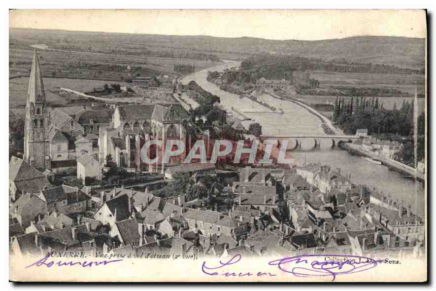 CPA Auxerre vue prise de vol d'oiseau 