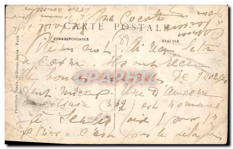 CPA Auxerre vue prise de la Cathedrale le Marche la tour de l'horloge et Eglise St Eusebe  — Verso