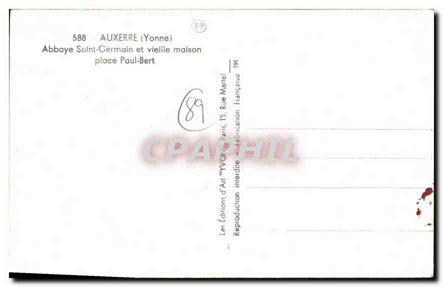CPA Auxerre Yonne Abbaye Saint Germain et vieille maison Place Paul Bert  — Verso