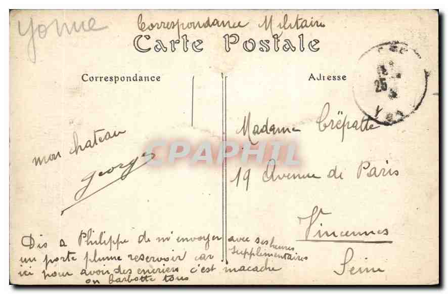 CPA Auxerre la Caserne Vauban Militaria — Verso