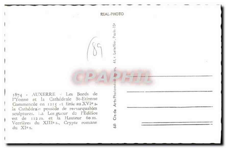 Auxerre — Les Bords de l'Yonne et la Cathédrale Saint-Étienne — Cie de Arts Photoméca, Paris — Rückseite
