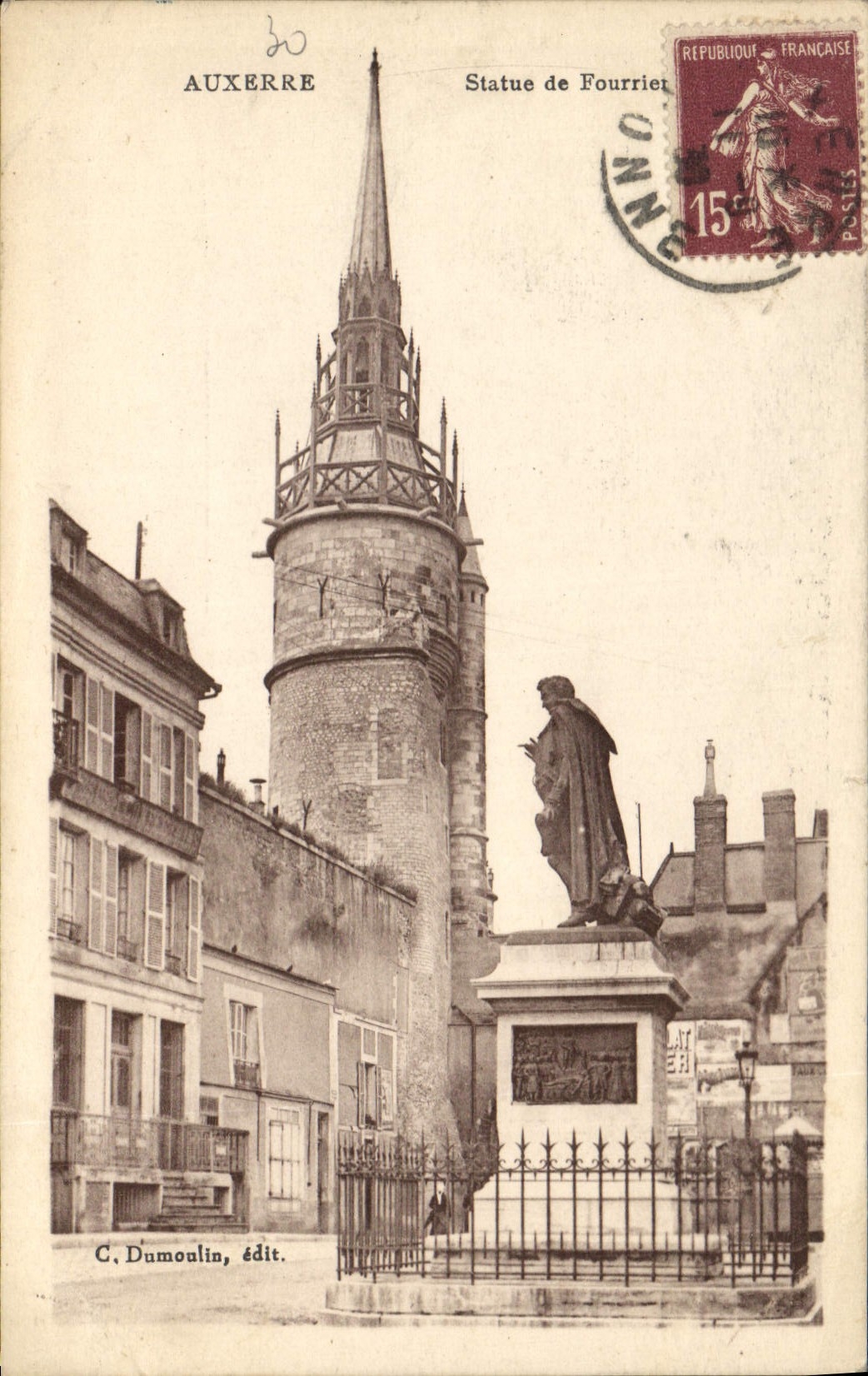 AUXERRE — Statue de Fourrier et tour — C. Dumoulin, édit.