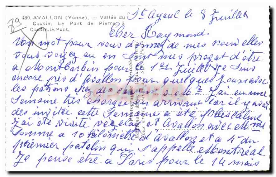 Avalon (Yonne) — Vallée du Pierro — éditeur Molie, n° 489 — Verso
