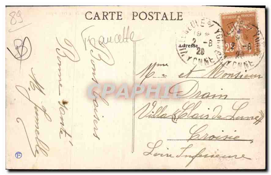Villeneuve-sur-Yonne (Yonne) — Vue générale prise de la rive droite — Collection J.D. Seurs — Verso