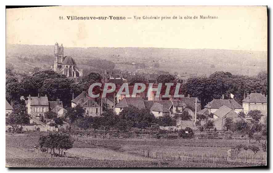 Villeneuve-sur-Yonne — Vista general tomada desde la orilla de Maufranc — Imp. Fot. A. Thiriat & F. Baguial, Toulouse