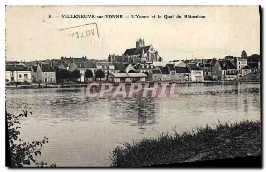 Villeneuve-sur-Yonne — De Yonne en de Kade van het Bâtardeau — Uitgever Rollin