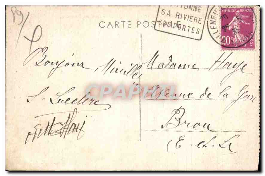 Villeneuve-sur-Yonne — De Yonne en de Kade van het Bâtardeau — Uitgever Rollin — Achterkant