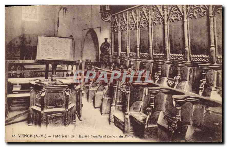 Vence (A.M.) — Intérieur de l'Église (Sillales et Lutrin du XV° siècle) — Éditeur : Etablissement Frédéric Hérr - Nice