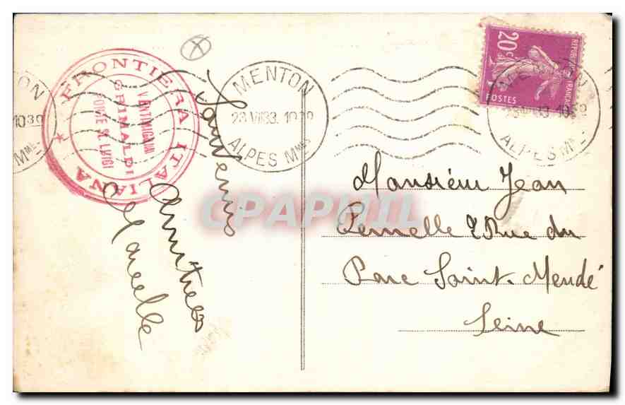 CPA Grimaldi Ventimiglia Ponte San Luigi Frontiera Italiana  — Rückseite