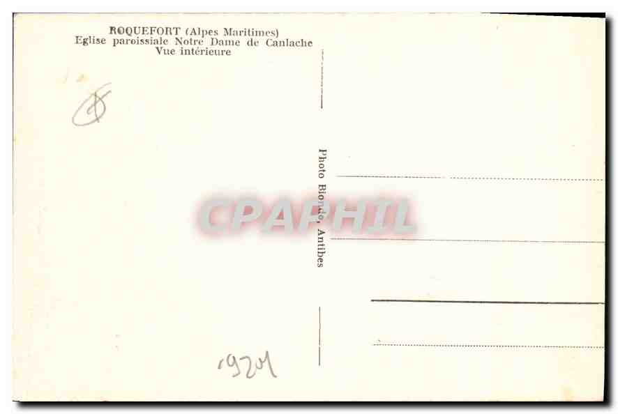 CPA Roquefort Alpes Maritimes Eglise paroissiale Notre Dame de Canlache Vue interieure  — Verso