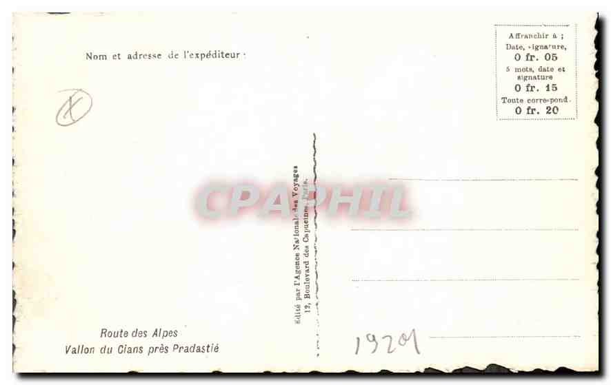 CPA Route des Alpes Vallon du Cians pres Pradastie  — Rückseite