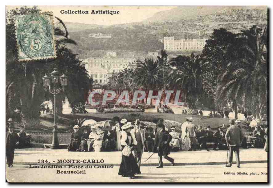 CPA Collection Artistique Monte Carlo Les Jardins Place du Casino Beausoleil 