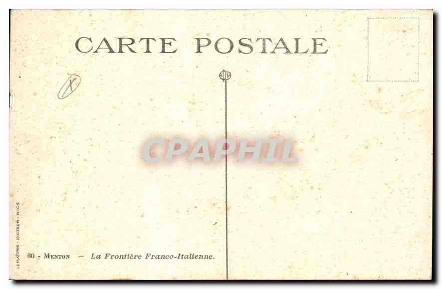 CPA Menton La Frontiere Franco Italienne  — Rückseite
