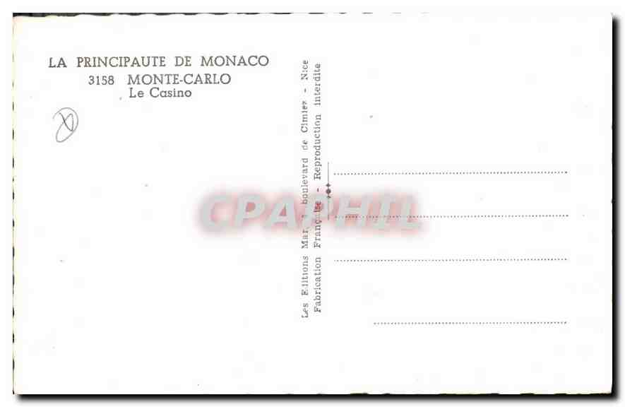CPA La Principaute de Monaco Monte Carlo Le Casino  — Rückseite