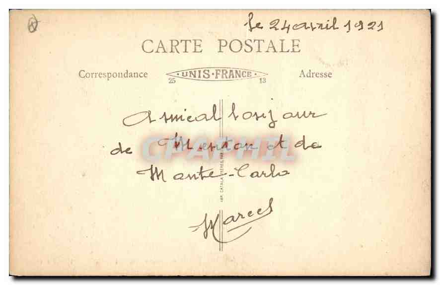 CPA La Cote d'Azur Monte Carlo Vue Generale et les Moulins  — Rückseite