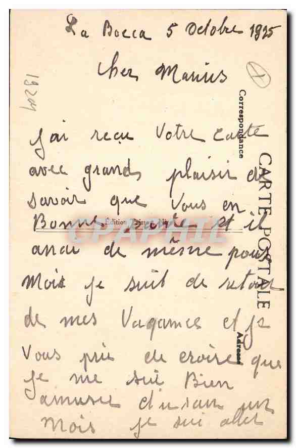 CPA Cote d'Azur Cannes Les Palmiers et la Plage  — Verso