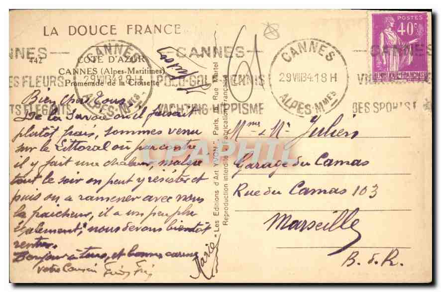 Cannes — Promenade de la Croisette — Les Éditions d'Art Yvon — Reverso
