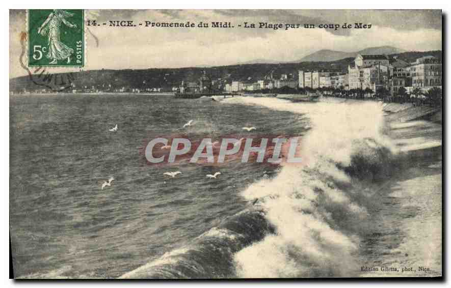 CPA Nice Promenade du Midi La Plage par un coup de Mer 