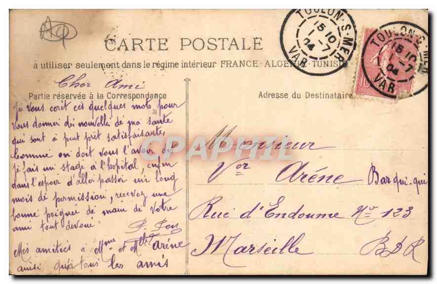 CPA Toulon Le Boulevard de Strasbourg Brasserie Guillaume Tell — Rückseite