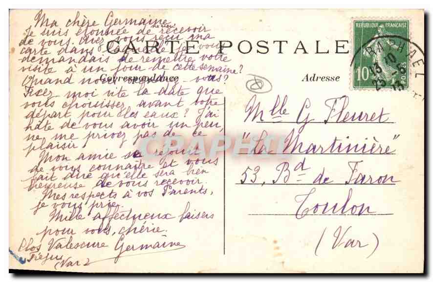 CPA Saint Raphael Les Roches des Moines et la Montagne des Maures  — Rückseite