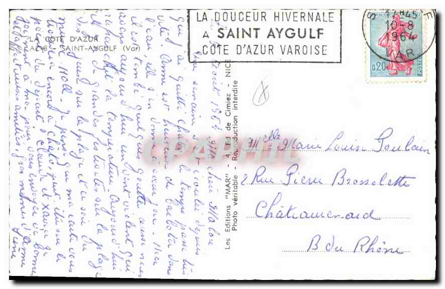 CPA La Cote d'Azur Souvenir de Saint Aygulf Var  — Rückseite