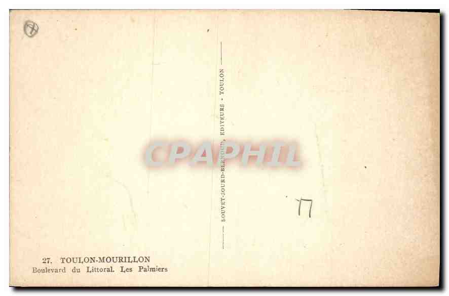Toulon - Les Palmiers — Boulevard du Littoral — éditeur B.S.B. n° 27 — Reverso