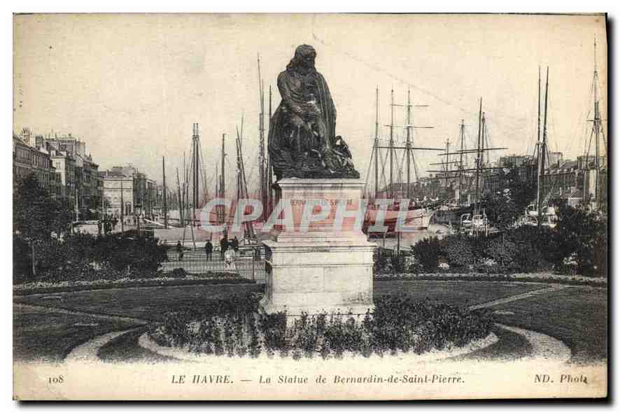 CPA Le Havre La Statue de Bernardin de Saint Pierre Bateaux