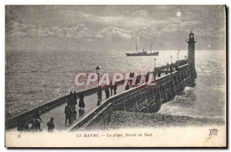 CPA Le Havre La Jetee Maree de Nuit Phare