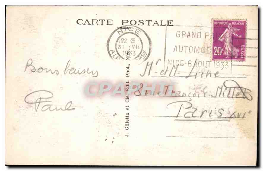 CPA Nice Casino de la Jetee Promenade des Anglais  — Rückseite