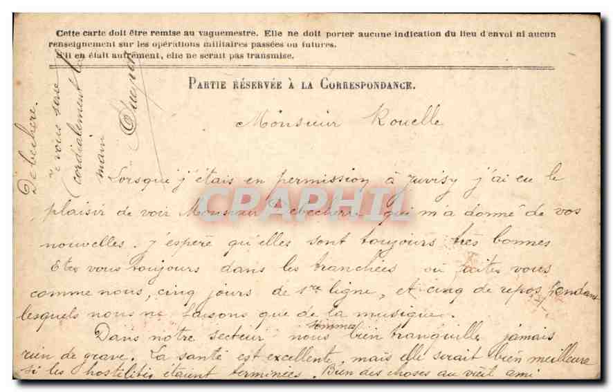 Carte de Franchise Militaire Rouelle Queyroi — Rückseite