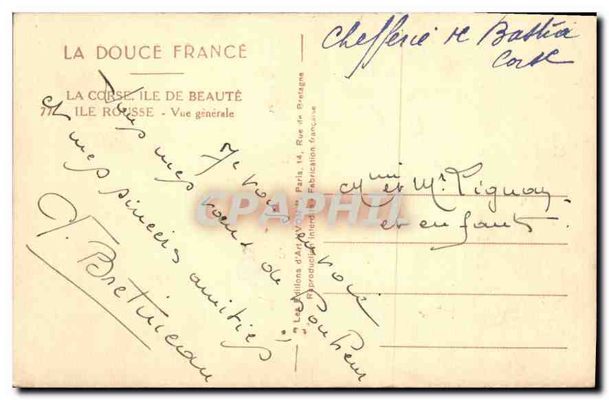 CPA La Corse Ile de Beaute Ile Rousse Vue generale  — Rückseite