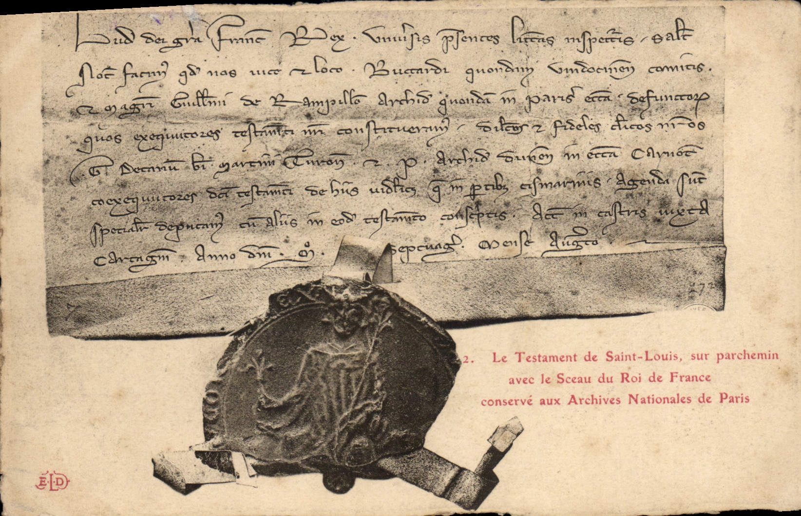 CPA Les Testament de Saint Louis sur parchemin avec le Sceau du Roi de France 