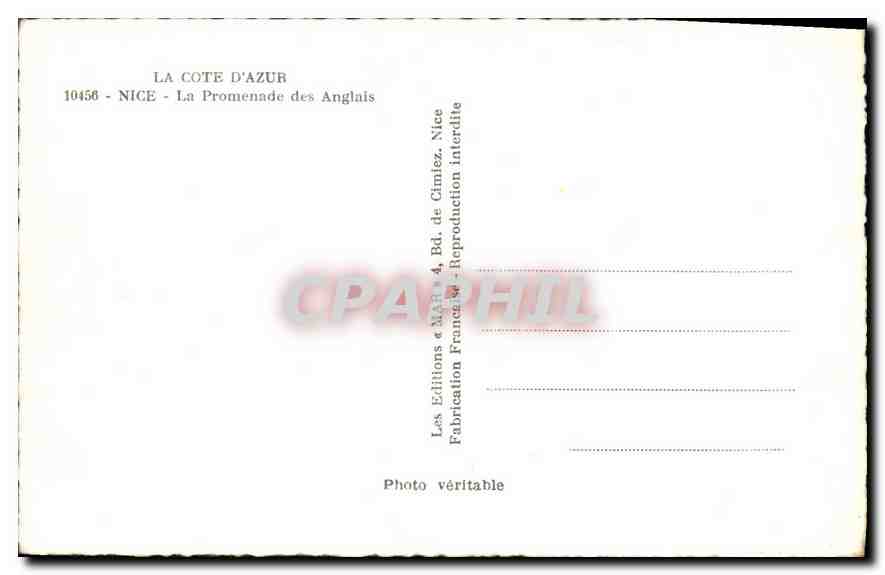 CPA La Cote d'Azur Nice La Promenade des Anglais  — Verso