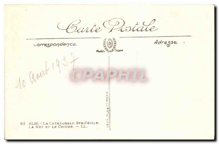 CPA Albi Le Cathedrale Ste Cecile La Nef et le Choeur  — Rückseite