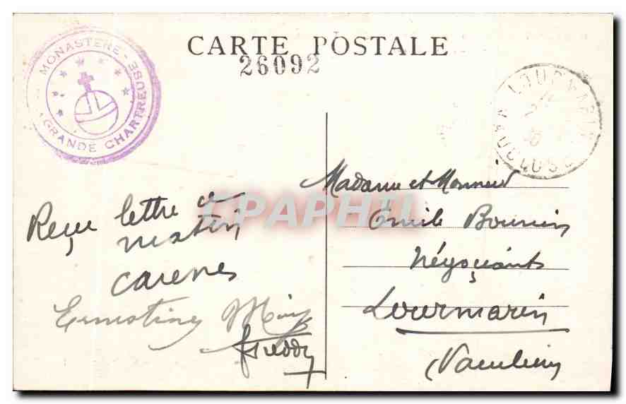 Dauphiné - Couvent de la Grande-Chartreuse - Cellule d'un Moine — Rückseite