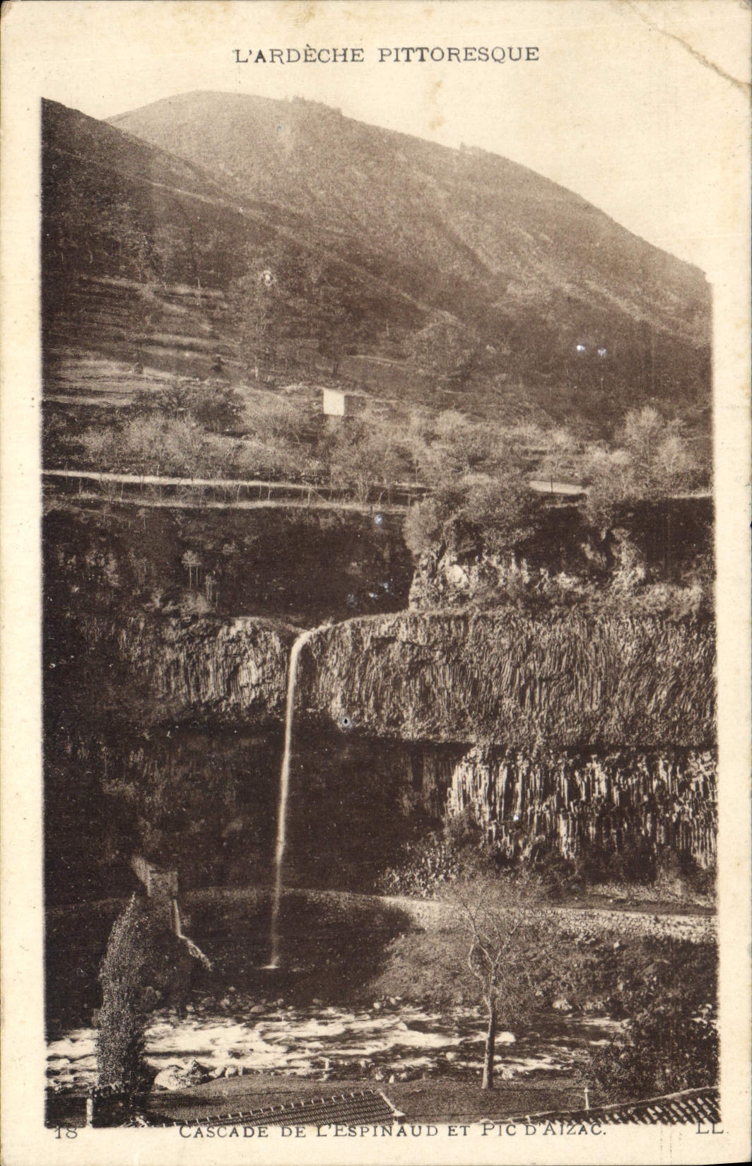 CPA L'Ardeche Pittoresque Cascade de L'Espinaud et Pic d'Aizac 