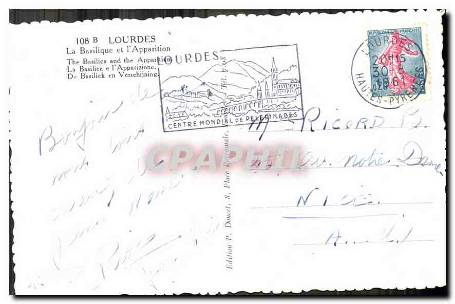 CPA Lourdes La Basilique et l'Apparition  — Verso