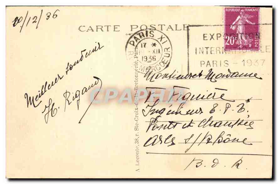 CPA Paris Sacre Coeur  — Rückseite