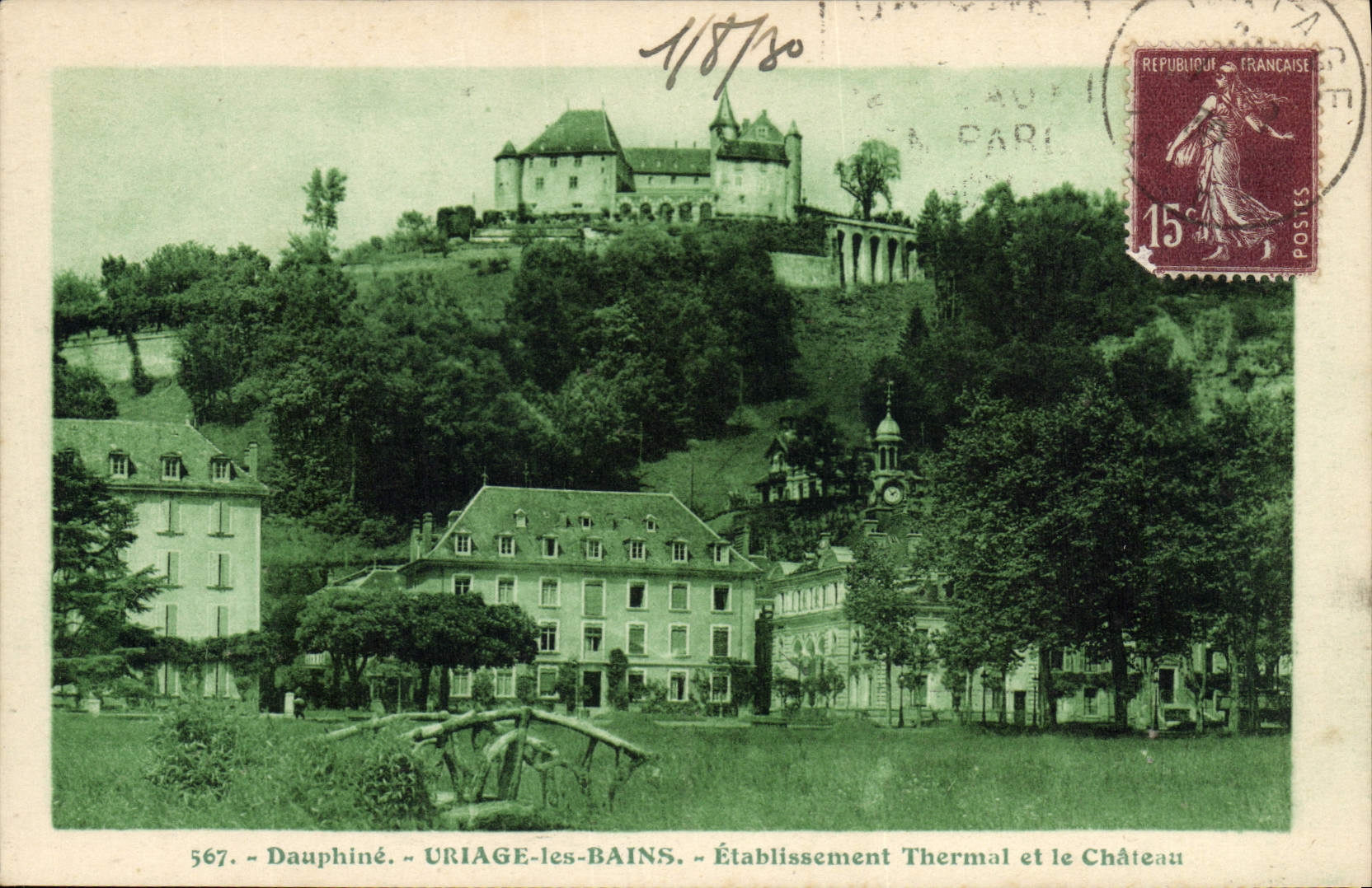 Uriage-les-Bains — Établissement Thermal et le Château — Édition Mr Bourcier, Grenoble, n°567