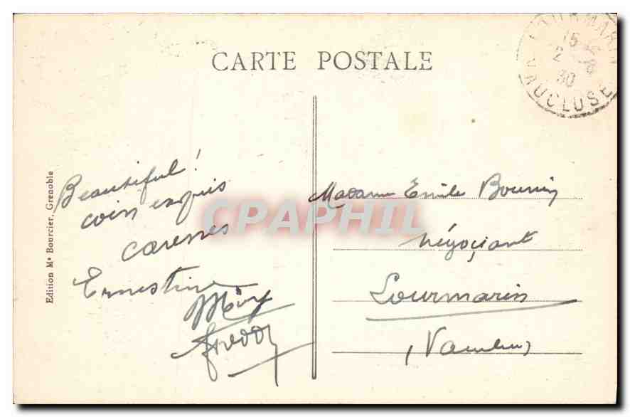 Uriage-les-Bains — Établissement Thermal et le Château — Édition Mr Bourcier, Grenoble, n°567 — Verso