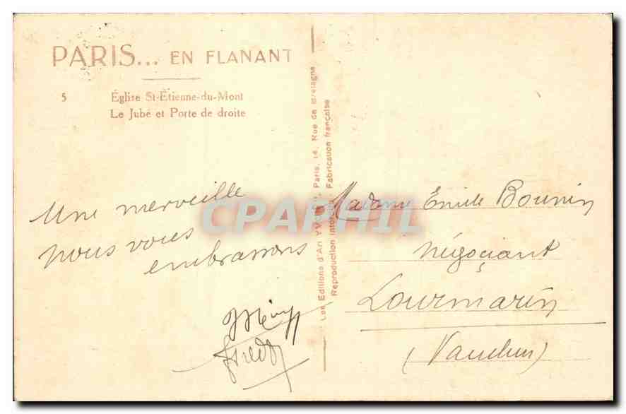 CPA Paris En Flannant Eglise St Etienne du Mont Le Jube et Porte de droite  — Rückseite
